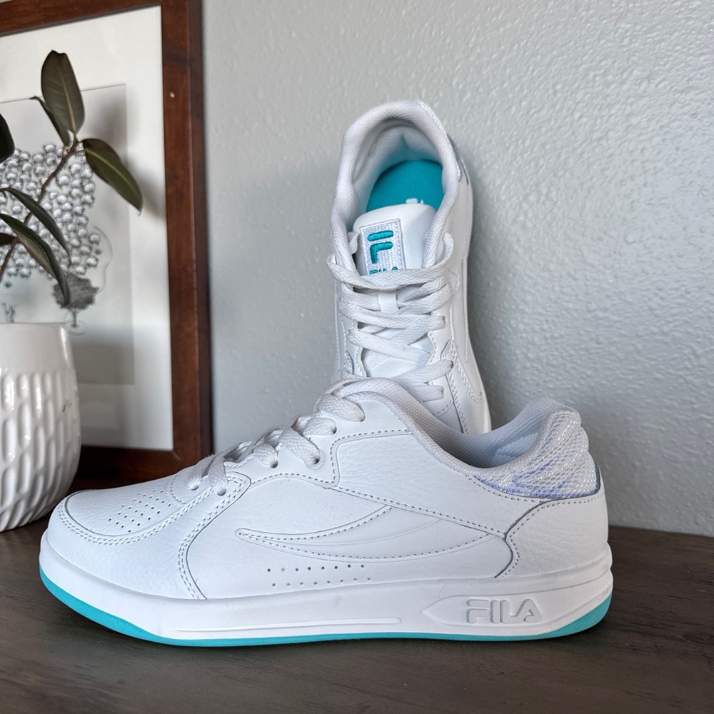 FILA Panache White Teal Sneakers Women’s Size 7.5 Low Top Y2K Retro Tennis Shoes
